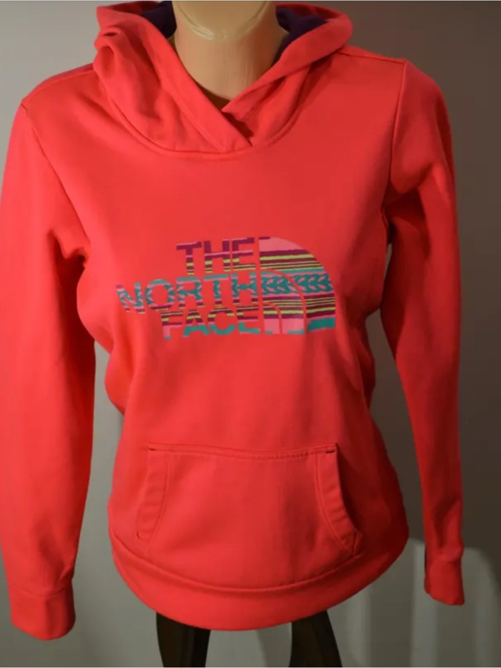 The North Face Women's Coral Pullover Hoodie with Multicolor Logo. Large